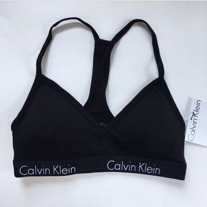 Calvin Klein Black Padded Racerback logo bra NWT